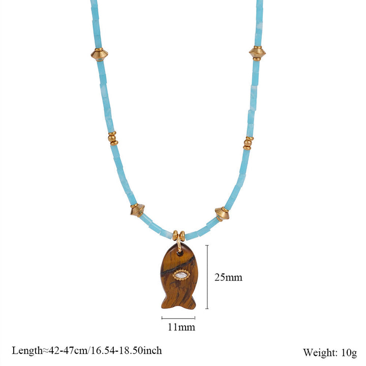 Olivenorma Natural Stone Beads Fish Carving Pendant Necklace - Tiger Eye - image 11