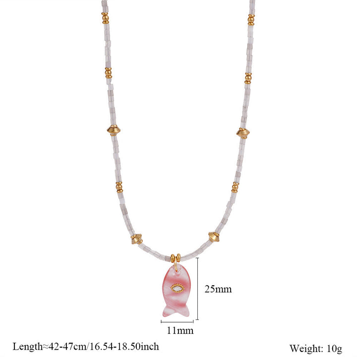 Olivenorma Natural Stone Beads Fish Carving Pendant Necklace - Red Smelting Quartz - image 7