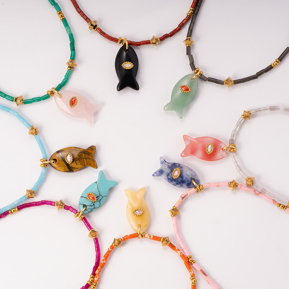 Olivenorma Natural Stone Beads Fish Carving Pendant Necklace - image 17