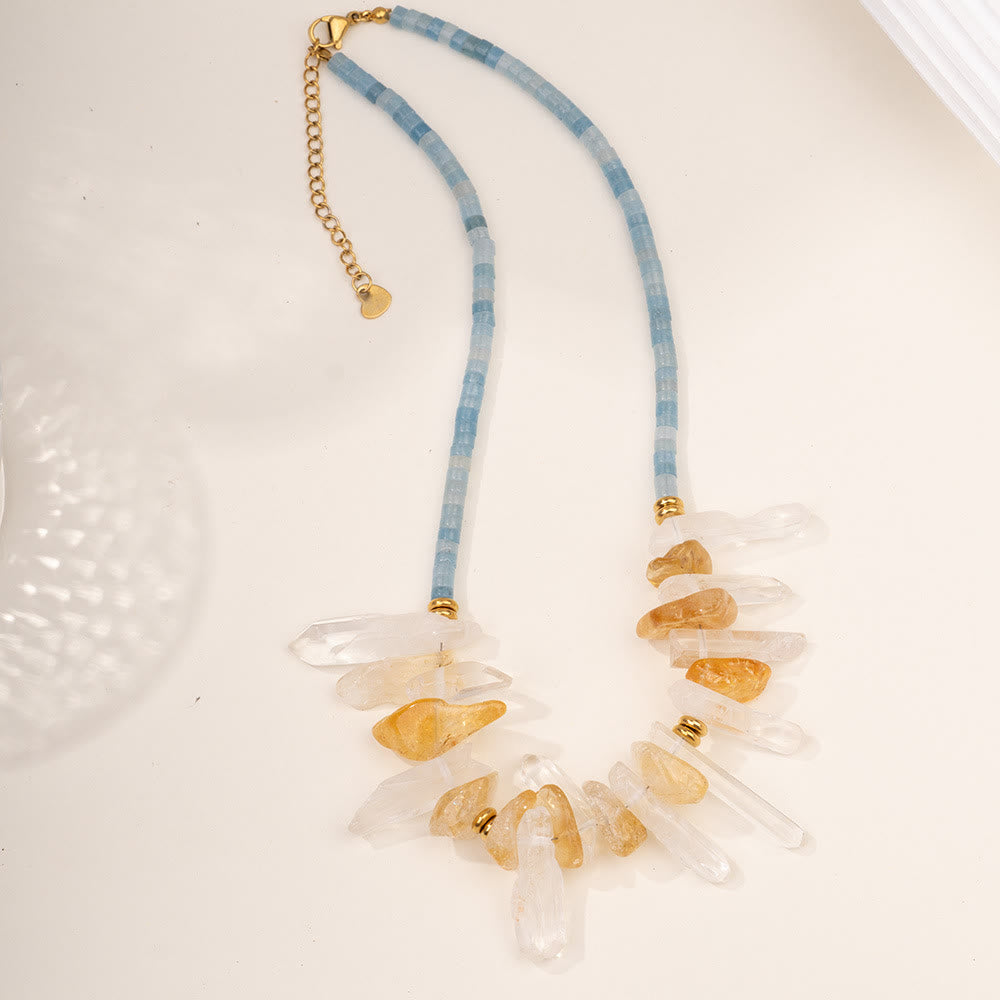 Olivenorma Crystal Beads Stainless Steel Fish Pendant Necklace - Aquamarine & Citrine & Clear Quartz - image 1