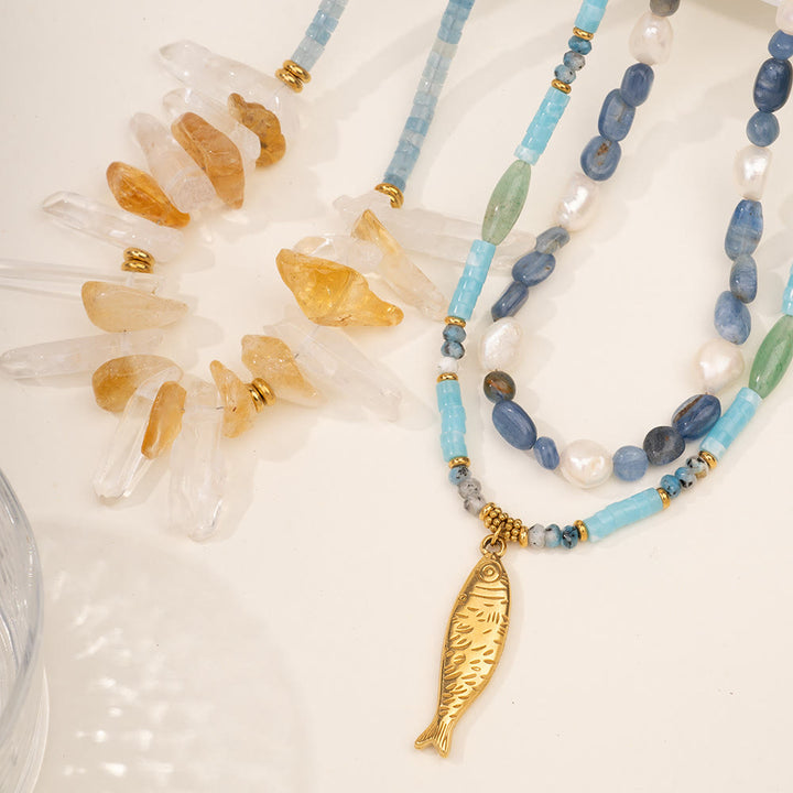 Olivenorma Crystal Beads Stainless Steel Fish Pendant Necklace - image 16