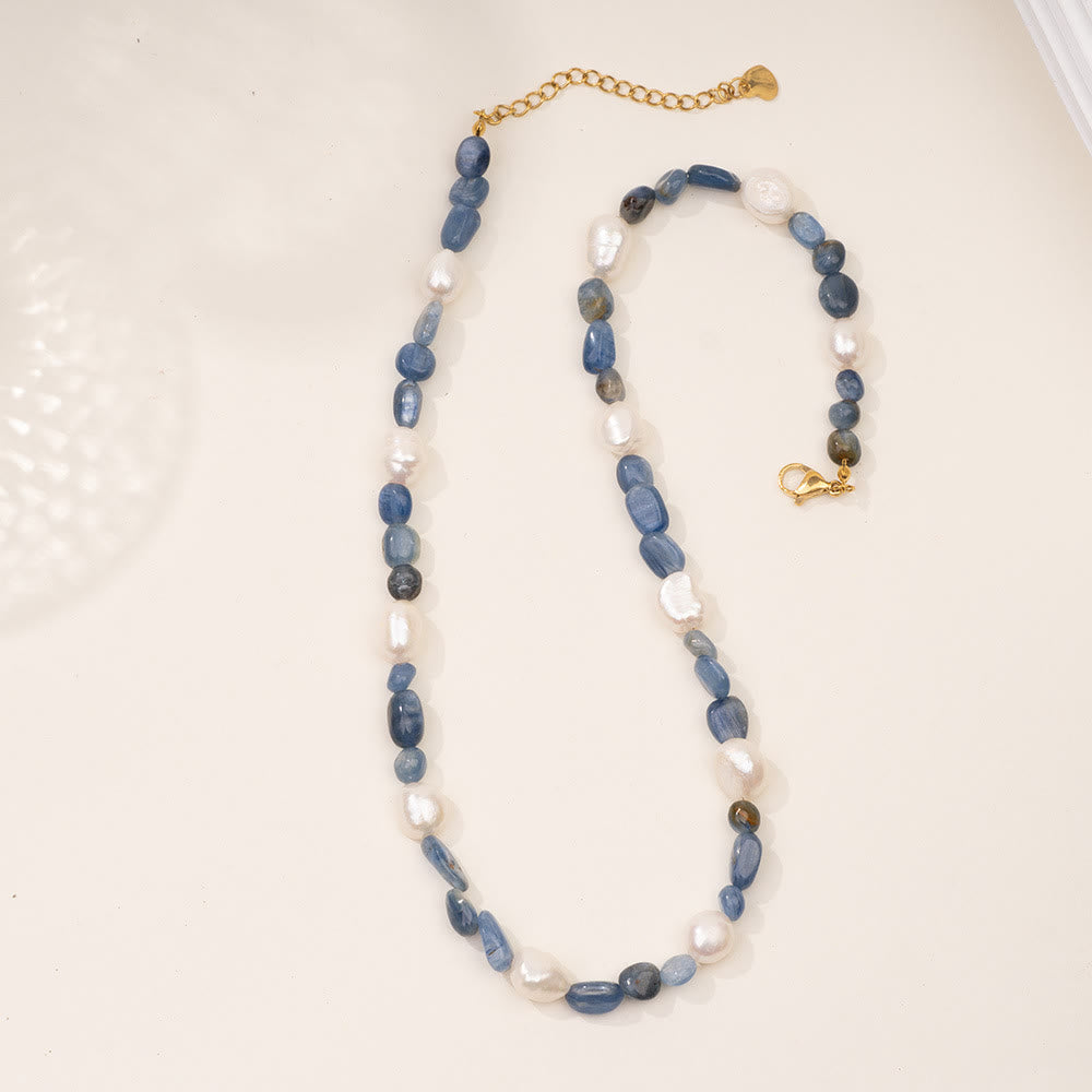 Olivenorma Crystal Beads Stainless Steel Fish Pendant Necklace - Kyanite & Freshwater Pearl - image 6