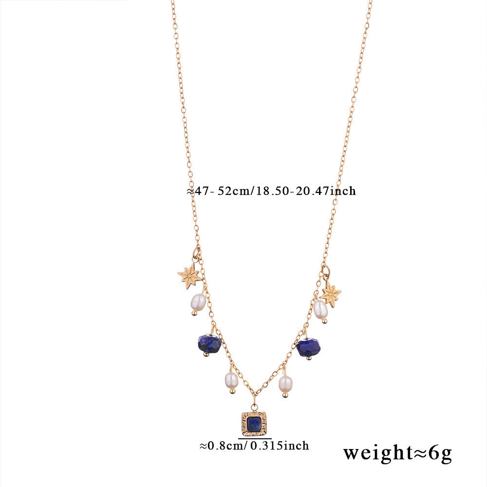 Olivenorma Freshwater Pearl Lapis Lazuli Beads Necklace - Lapis Lazuli & Freshwater Pearl - image 1