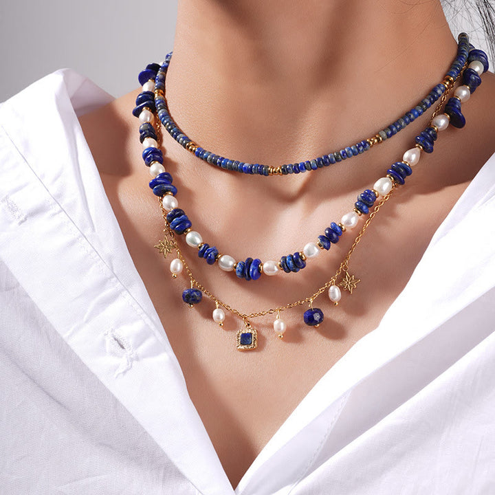 Olivenorma Freshwater Pearl Lapis Lazuli Beads Necklace - image 4