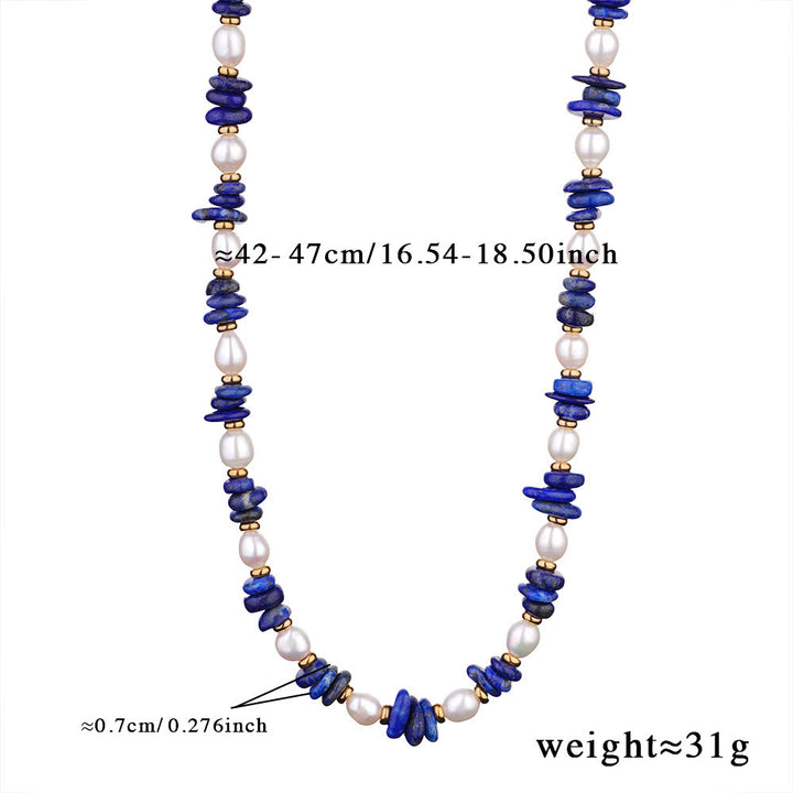 Olivenorma Freshwater Pearl Lapis Lazuli Beads Necklace - Lapis Lazuli & Freshwater Pearl 2 - image 3