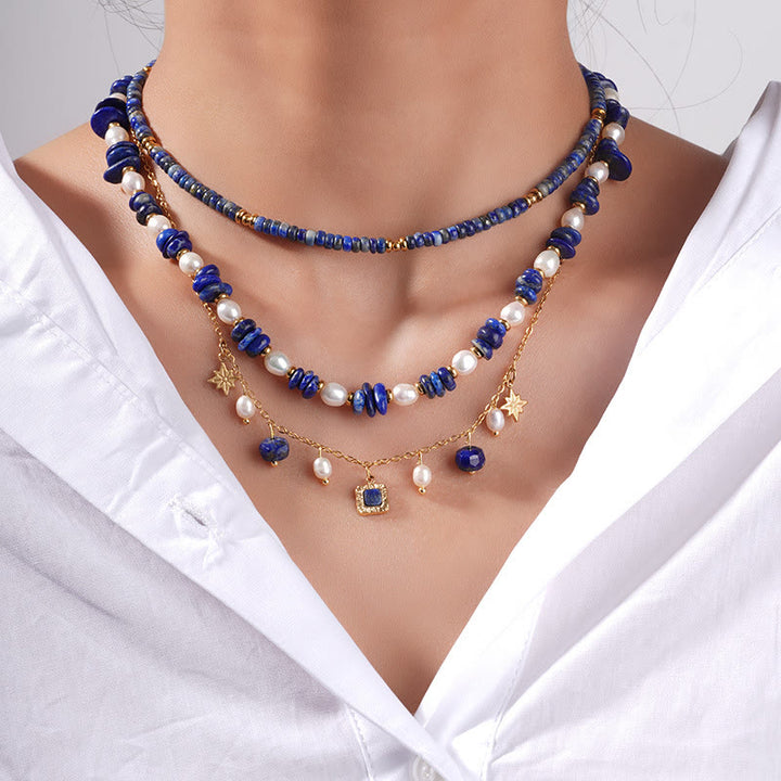 Olivenorma Freshwater Pearl Lapis Lazuli Beads Necklace - image 0