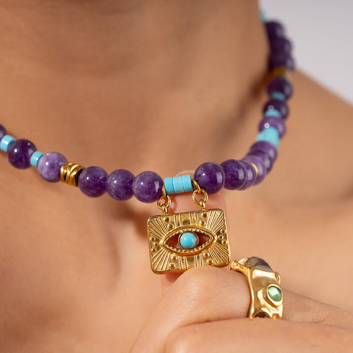 Olivenorma Amethyst Tiger Eye Beads Evil Eyenecklace - image 1