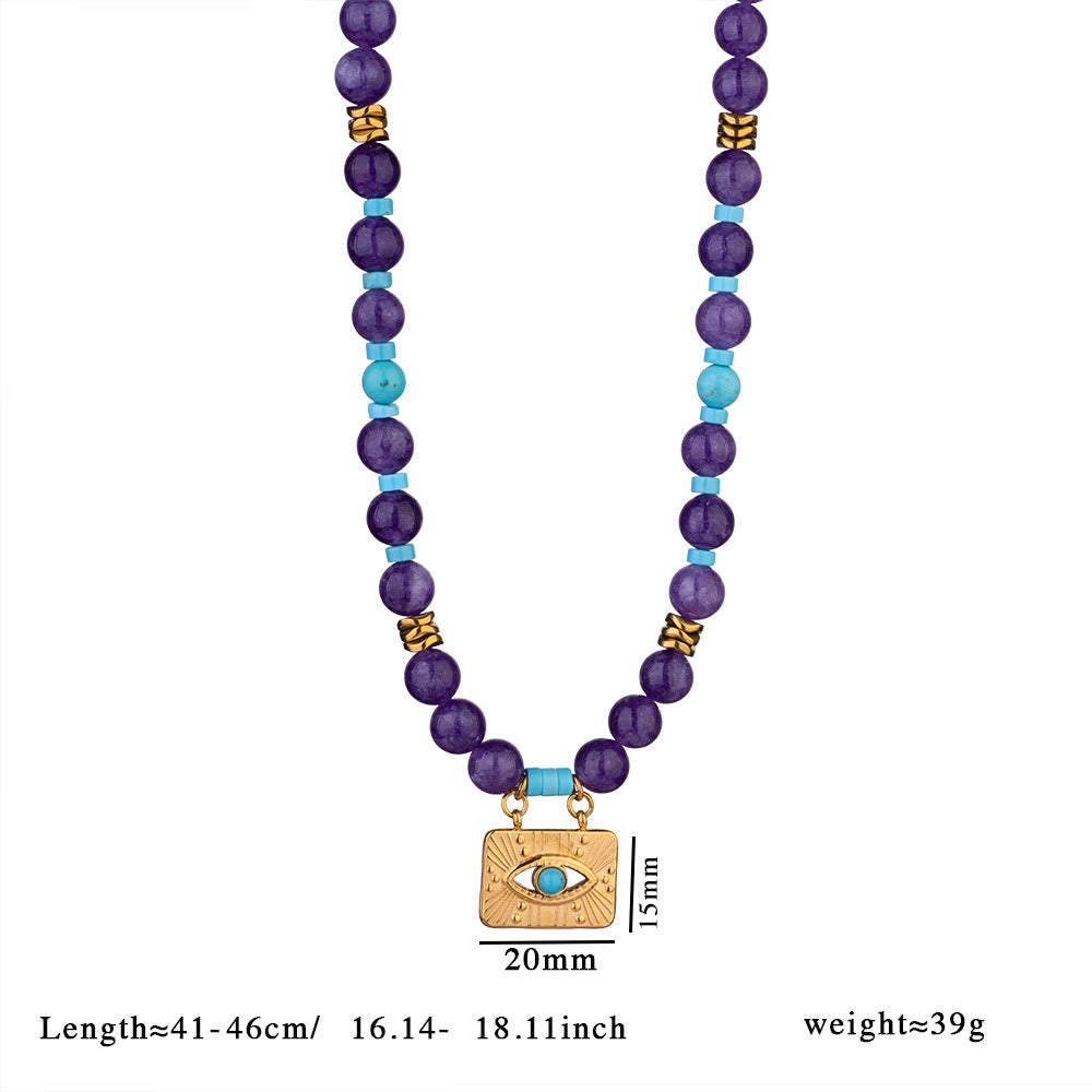 Olivenorma Amethyst Tiger Eye Beads Evil Eyenecklace - image 2
