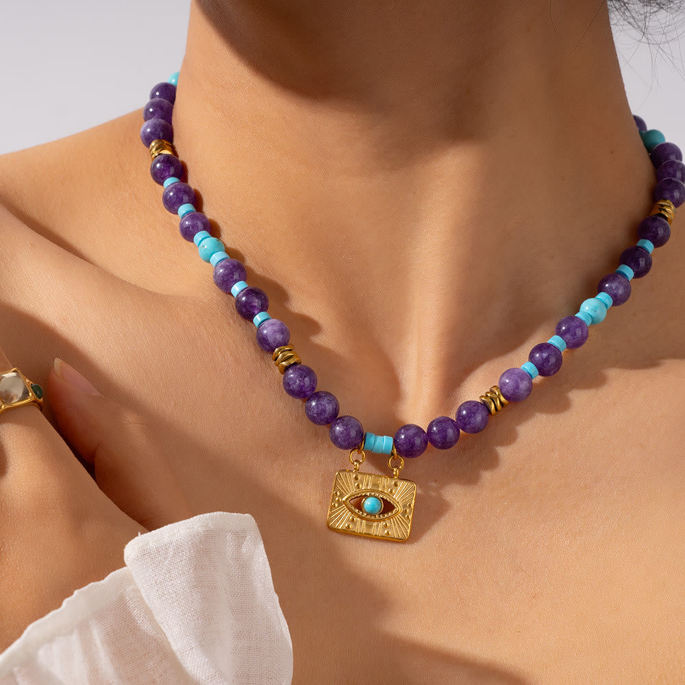 Olivenorma Amethyst Tiger Eye Beads Evil Eyenecklace - Amethyst & Turquoise - image 0