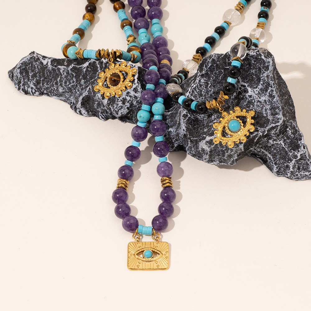 Olivenorma Amethyst Tiger Eye Beads Evil Eyenecklace - image 15