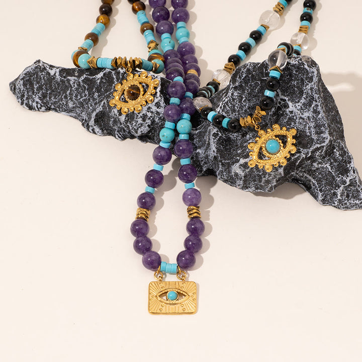 Olivenorma Amethyst Tiger Eye Beads Evil Eyenecklace - image 15