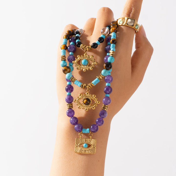 Olivenorma Amethyst Tiger Eye Beads Evil Eyenecklace - image 14