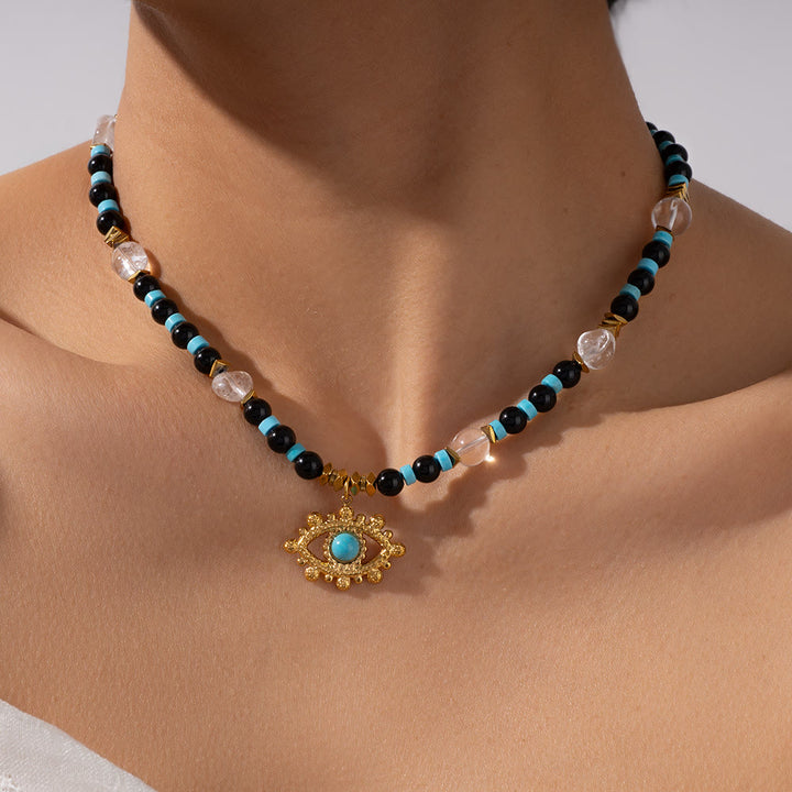 Olivenorma Amethyst Tiger Eye Beads Evil Eyenecklace - Clear Crystal & Obsidian & Turquoise - image 4