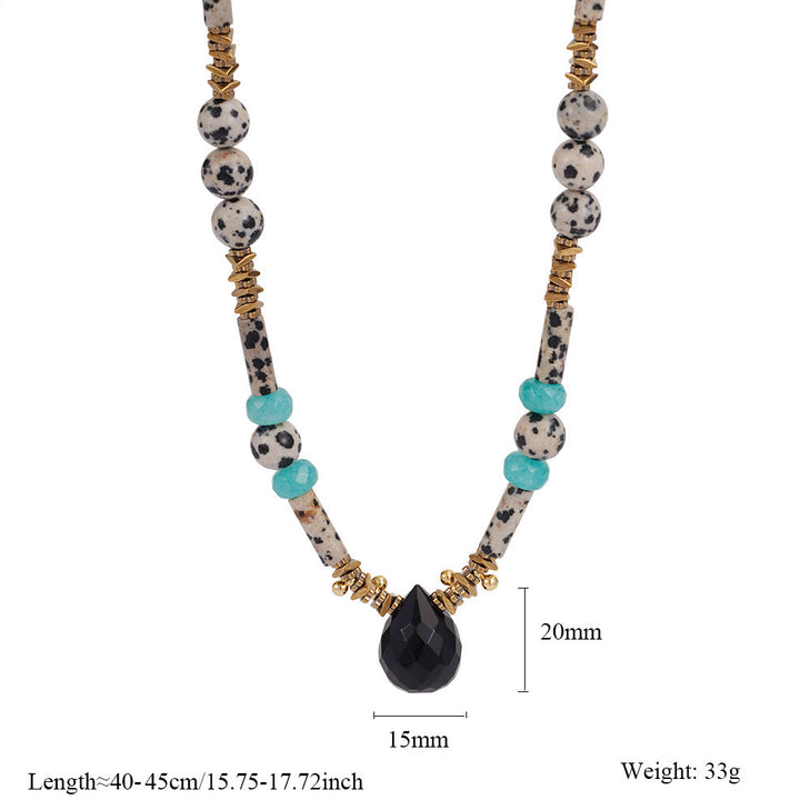 Olivenorma Dalmatian Jasper Clear Crystal Beaded Cross Pendant Necklace - Amazonite & Obsidian & Dalmatian Jasper - image 1