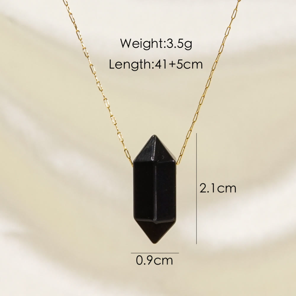 Olivenorma Crystal Double Point Pendant Titanium Steel Necklace - Black Onyx - image 5