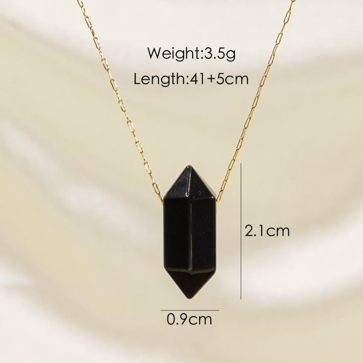 Olivenorma Crystal Double Point Pendant Titanium Steel Necklace - Black Onyx - image 5