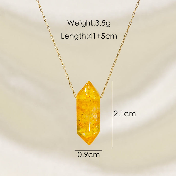 Olivenorma Crystal Double Point Pendant Titanium Steel Necklace - Citrine - image 7