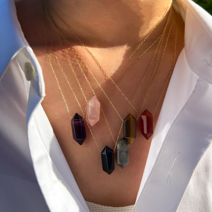 Olivenorma Crystal Double Point Pendant Titanium Steel Necklace - image 17