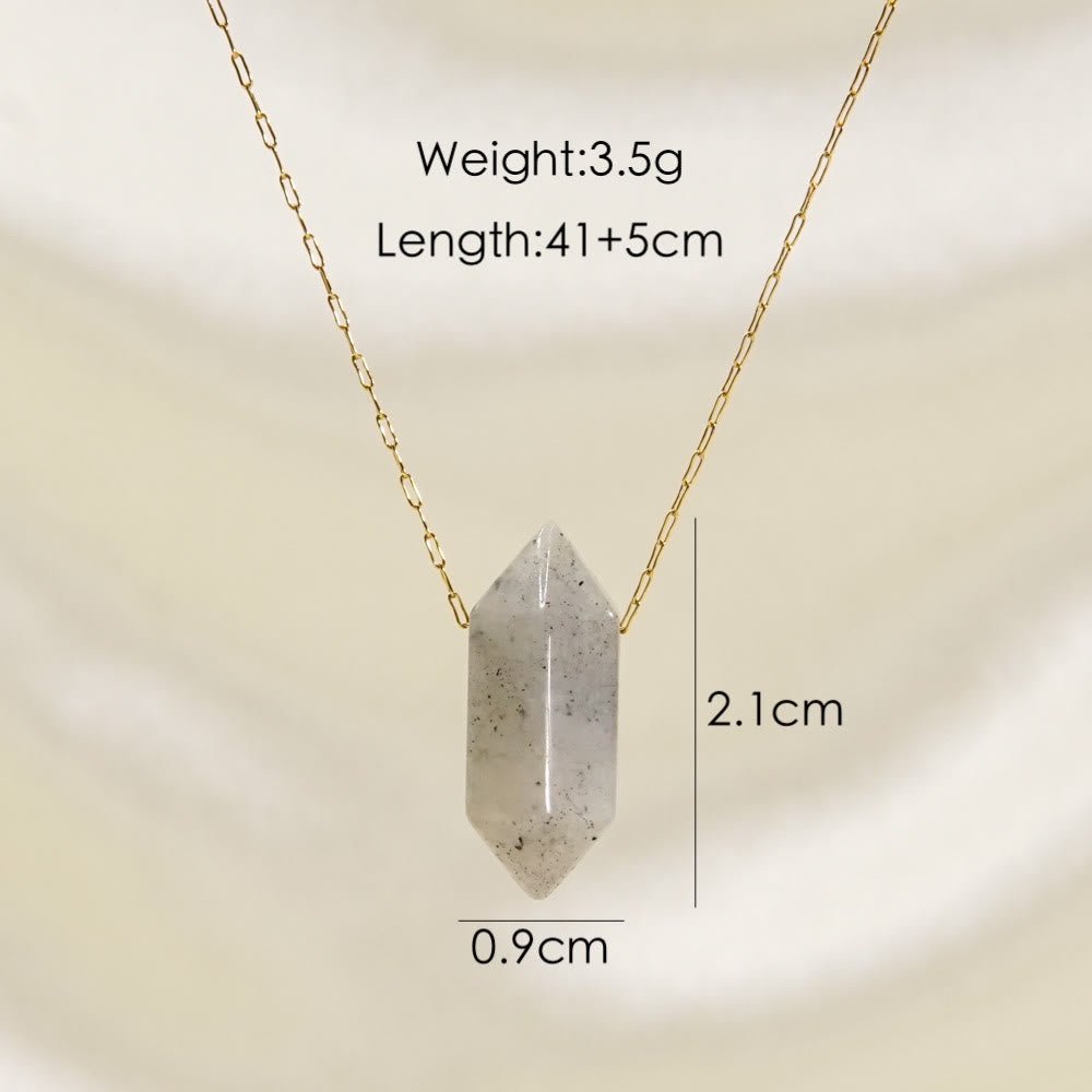 Olivenorma Crystal Double Point Pendant Titanium Steel Necklace - Labradorite - image 9