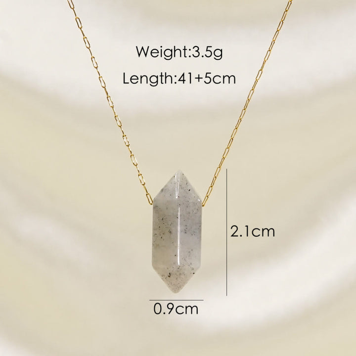 Olivenorma Crystal Double Point Pendant Titanium Steel Necklace - Labradorite - image 9