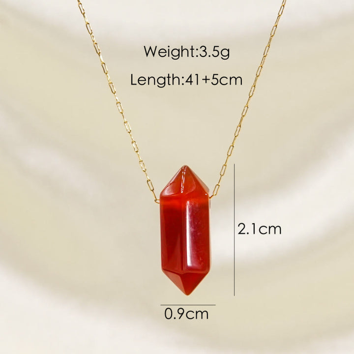 Olivenorma Crystal Double Point Pendant Titanium Steel Necklace - Red Agate - image 11