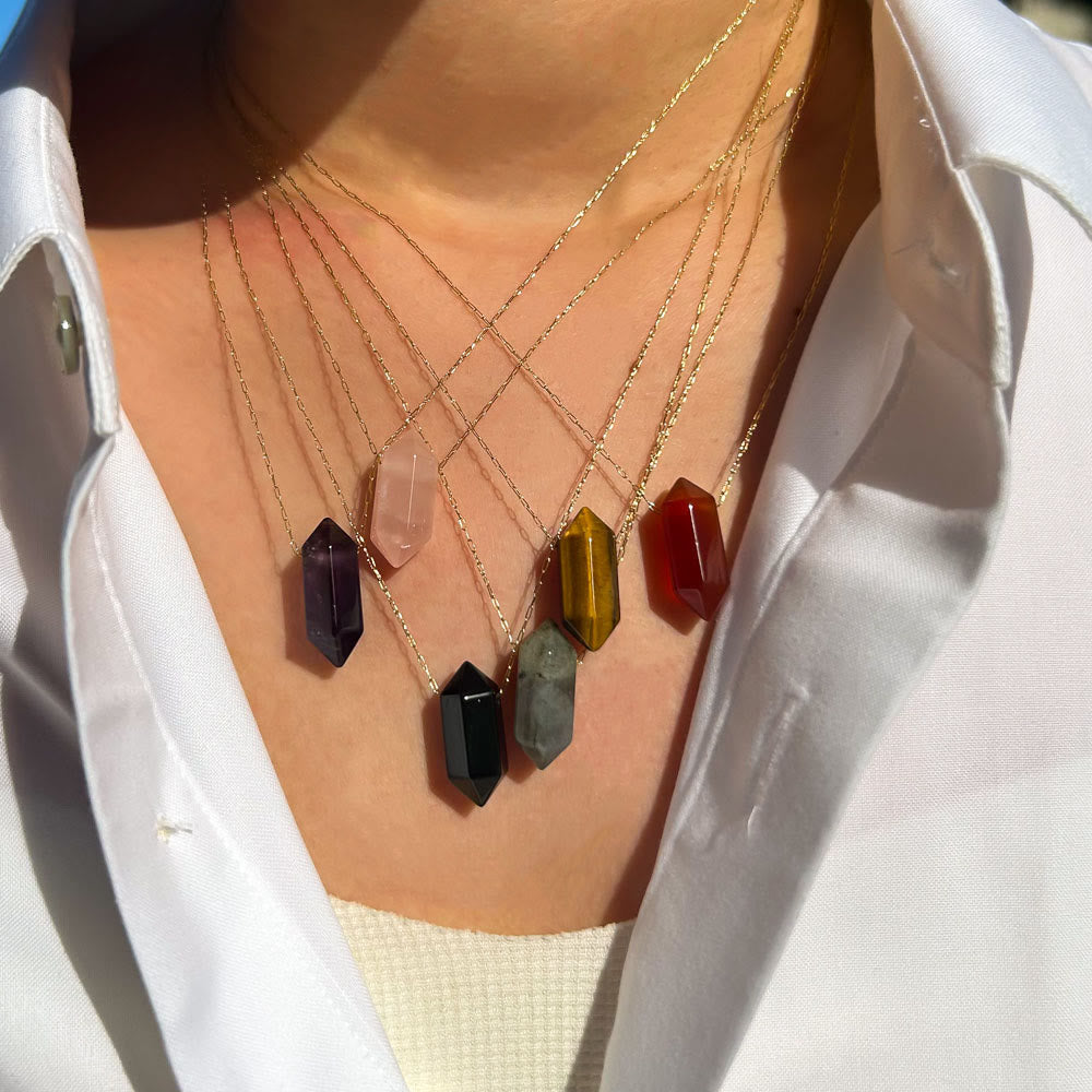 Olivenorma Crystal Double Point Pendant Titanium Steel Necklace - image 0