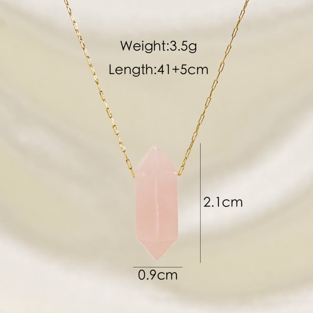 Olivenorma Crystal Double Point Pendant Titanium Steel Necklace - Rose Quartz - image 13