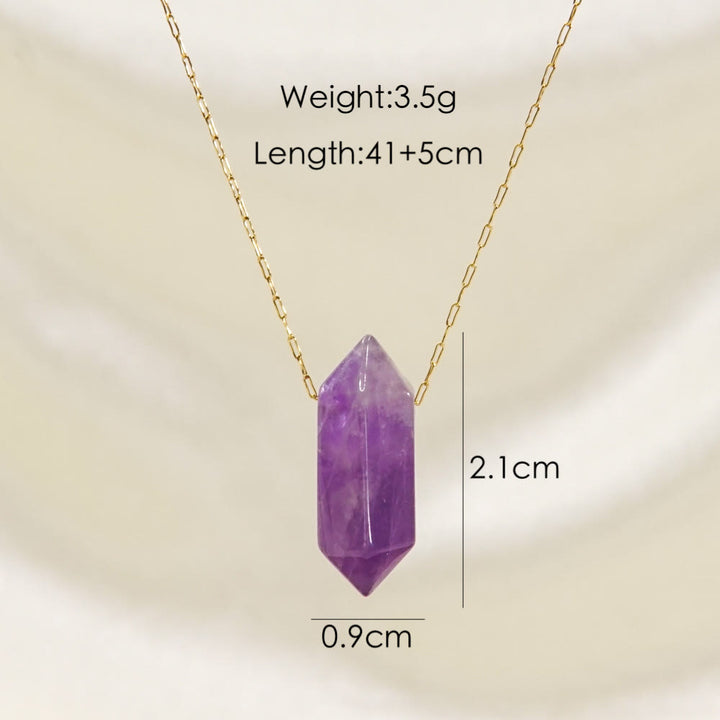 Olivenorma Crystal Double Point Pendant Titanium Steel Necklace - Amethyst - image 3