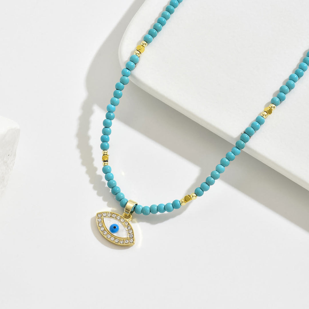 Olivenorma Natural Crystal Beads Sun Evil Eye Pendant Necklace - image 7