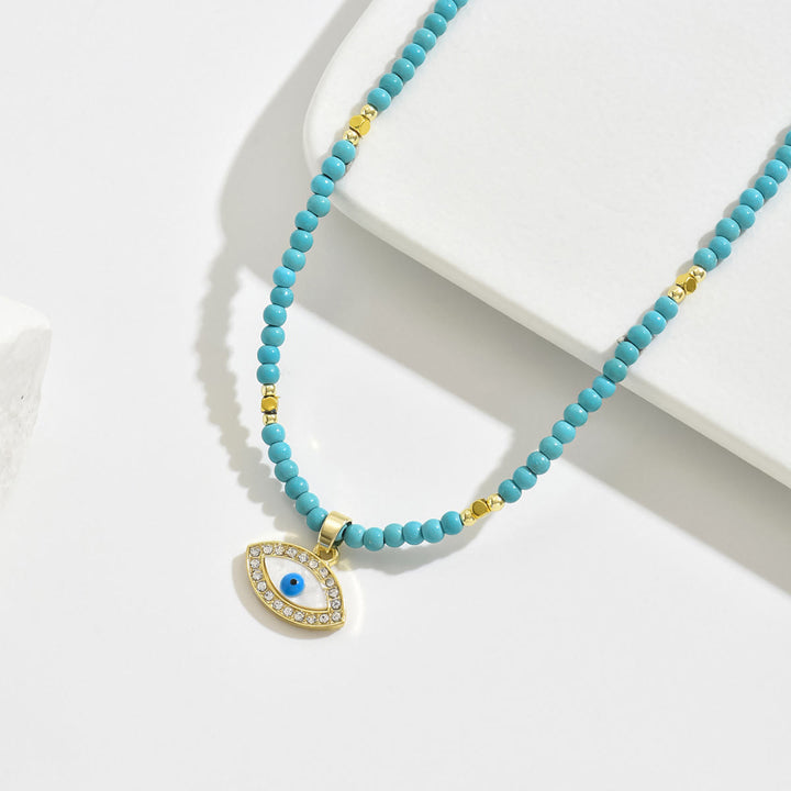 Olivenorma Natural Crystal Beads Sun Evil Eye Pendant Necklace - image 7