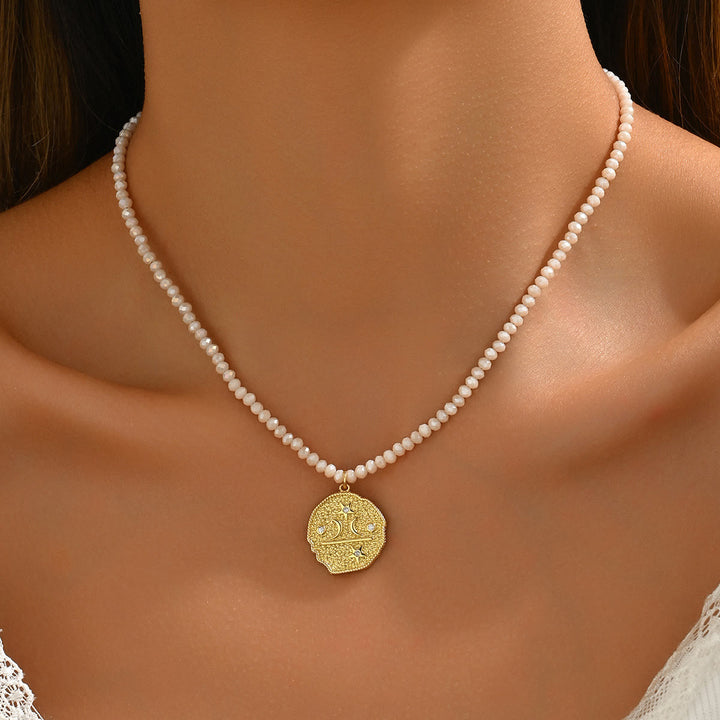 Olivenorma Natural Crystal Beads Sun Evil Eye Pendant Necklace - Freshwater Pearl - image 20