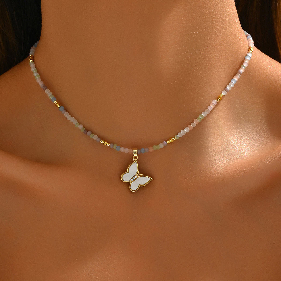 Olivenorma Natural Crystal Beads Sun Evil Eye Pendant Necklace - Tourmaline - image 16