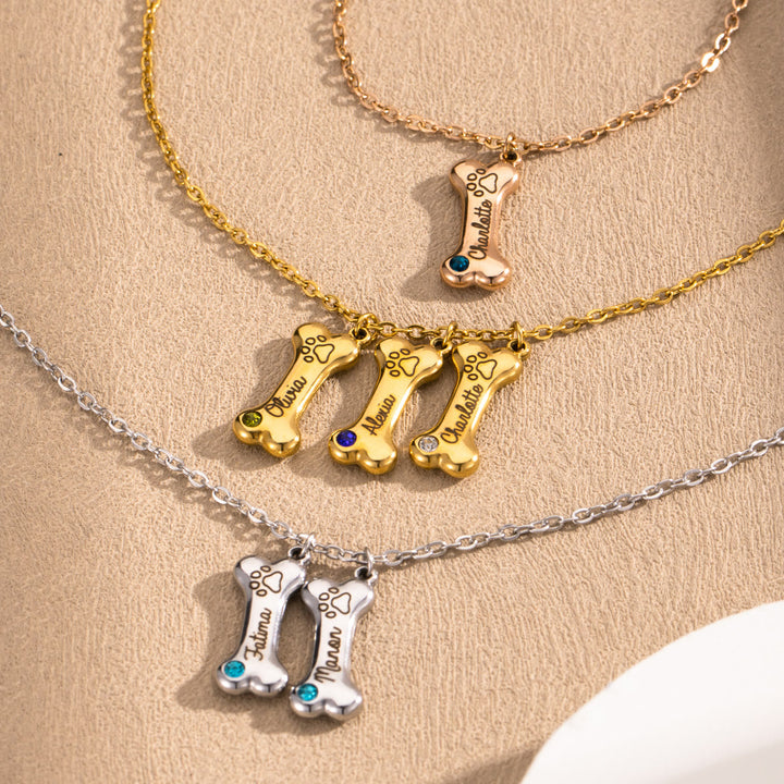 Olivenorma Custom Stainless Steel Dog Bone Birthstone Necklace - 8 Birthstones - Rose Gold - image 0