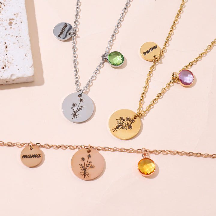 Olivenorma Custom Birth Flower Birthstone Stainless Steel Necklace - image 0