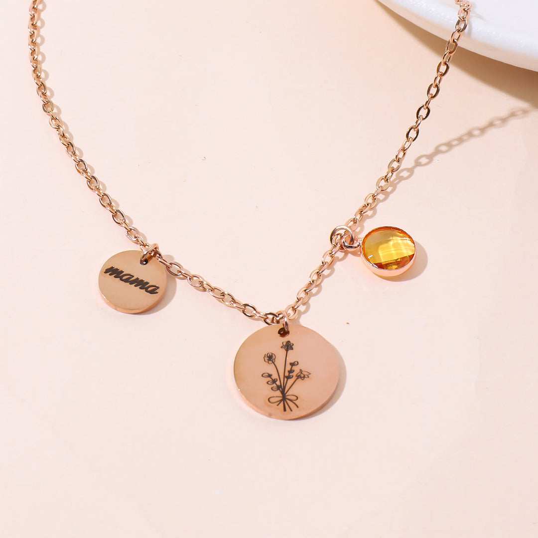 Olivenorma Custom Birth Flower Birthstone Stainless Steel Necklace - Rose Gold - 1 - 1 Birthstone - image 5