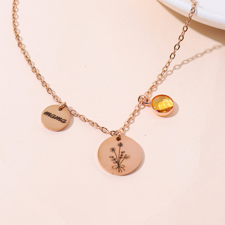 Olivenorma Custom Birth Flower Birthstone Stainless Steel Necklace - Rose Gold - 1 - 1 Birthstone - image 5