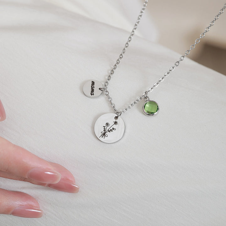 Olivenorma Custom Birth Flower Birthstone Stainless Steel Necklace - image 4
