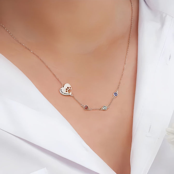 Olivenorma Custom Hollow Heart Dog Paw Birthstone Necklace - image 2