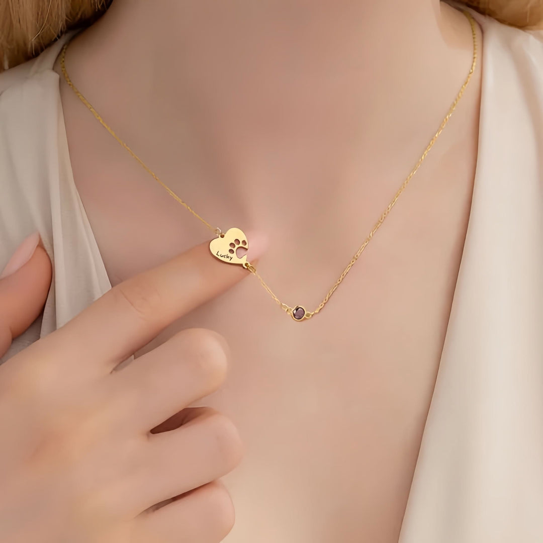 Olivenorma Custom Hollow Heart Dog Paw Birthstone Necklace - image 4