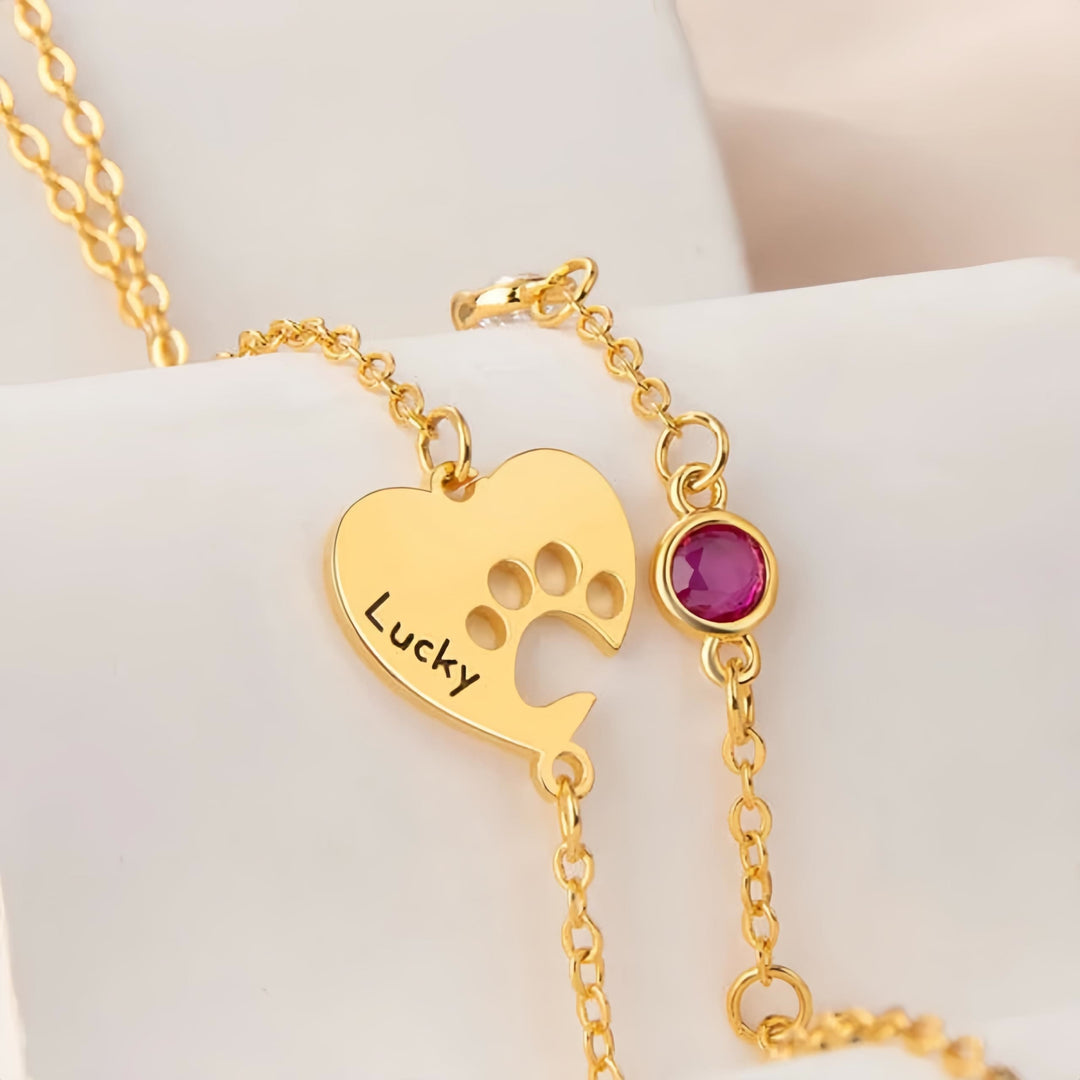 Olivenorma Custom Hollow Heart Dog Paw Birthstone Necklace - image 6