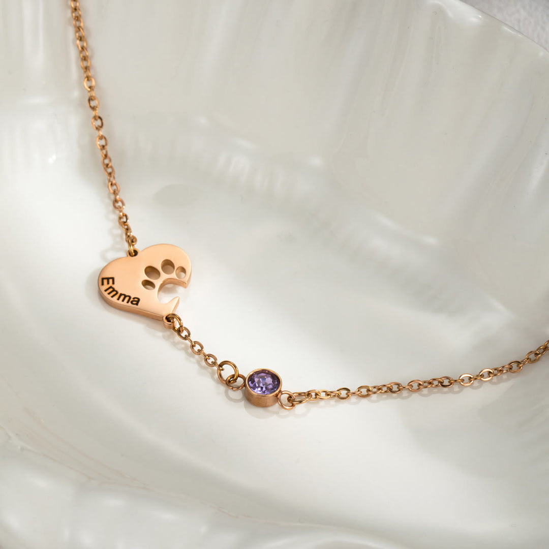 Olivenorma Custom Hollow Heart Dog Paw Birthstone Necklace - Rose Gold - 8 Birthstones - YES PLEASE - image 7