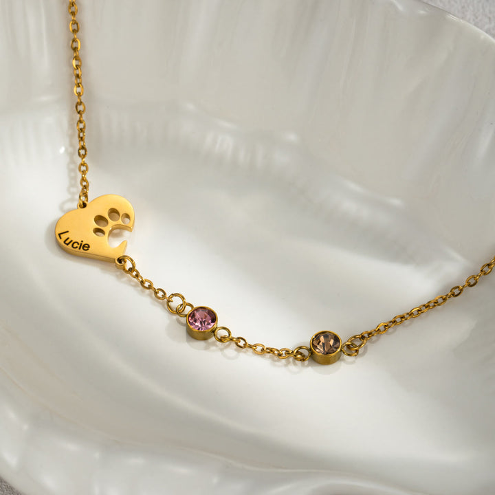 Olivenorma Custom Hollow Heart Dog Paw Birthstone Necklace - Golden - 8 Birthstones - YES PLEASE - image 3