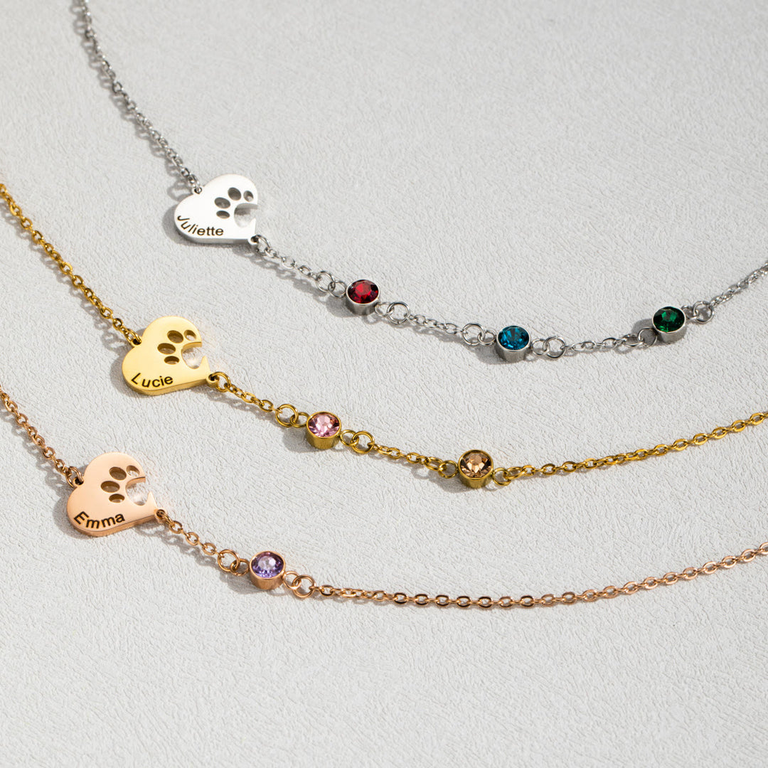 Olivenorma Custom Hollow Heart Dog Paw Birthstone Necklace - image 10