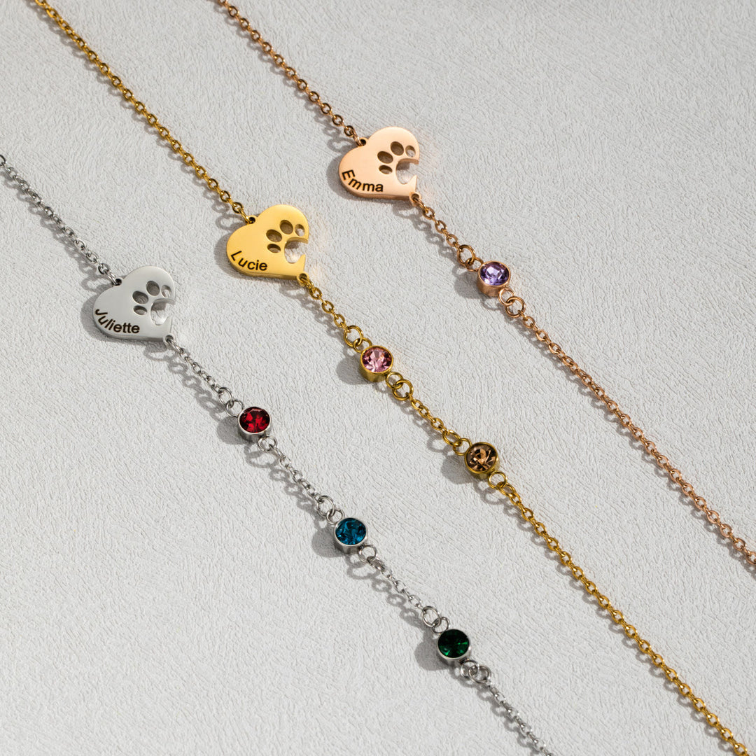 Olivenorma Custom Hollow Heart Dog Paw Birthstone Necklace - image 11