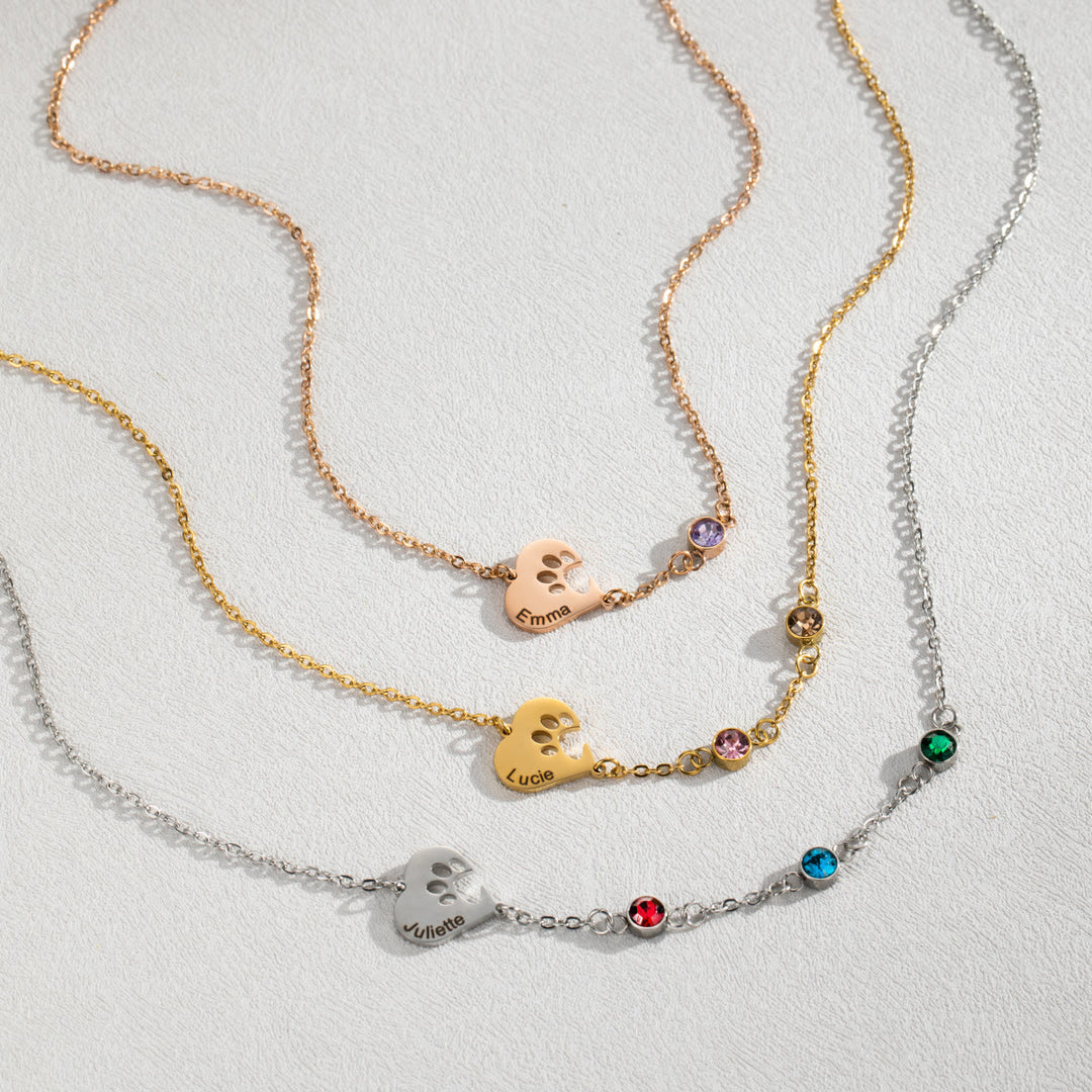 Olivenorma Custom Hollow Heart Dog Paw Birthstone Necklace - image 0