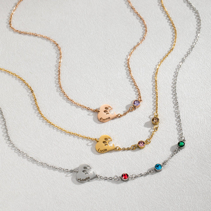 Olivenorma Custom Hollow Heart Dog Paw Birthstone Necklace - image 0