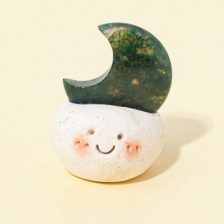 Olivenorma Natural Crystal Moon Cut Small Bean Decoration - Moss Agate - image 8