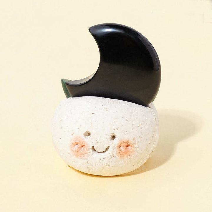 Olivenorma Natural Crystal Moon Cut Small Bean Decoration - Obsidian - image 10