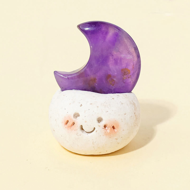 Olivenorma Natural Crystal Moon Cut Small Bean Decoration - Amethyst - image 2