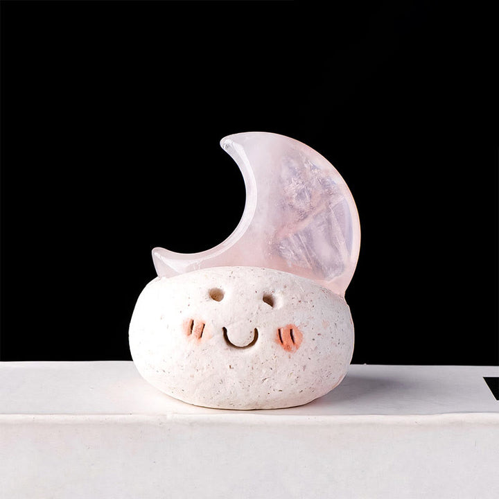 Olivenorma Natural Crystal Moon Cut Small Bean Decoration - Rose Quartz - image 14